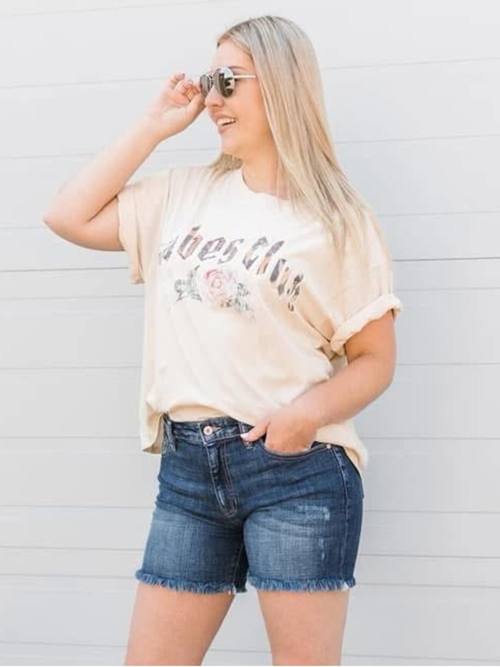Brunette the Label Babes Club Graphic Oversized Tee (NWOT) Ivory Cream, S/M